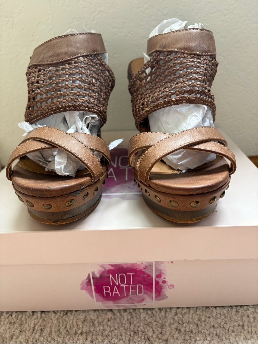 Not Rated Brown Woven Platform Wedges